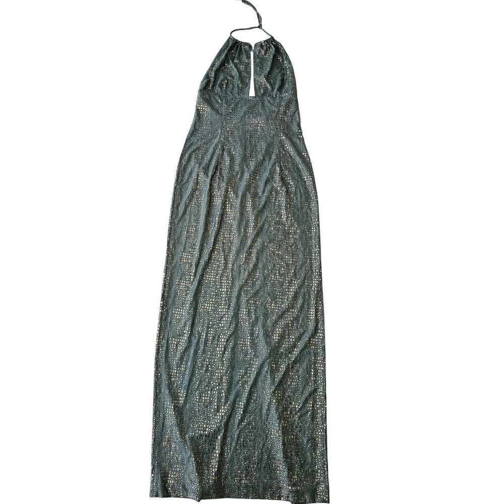 VTG Cache Halter Maxi Dress Womens Size 8 Olive Gold Metallic Y2K Evening Wear - Picture 5 of 7
